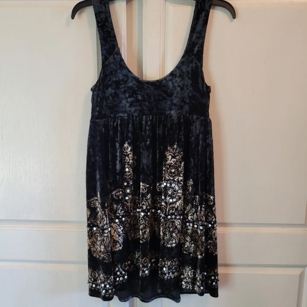Free People Black Velvet Sequin Sleeveless Mini Dress